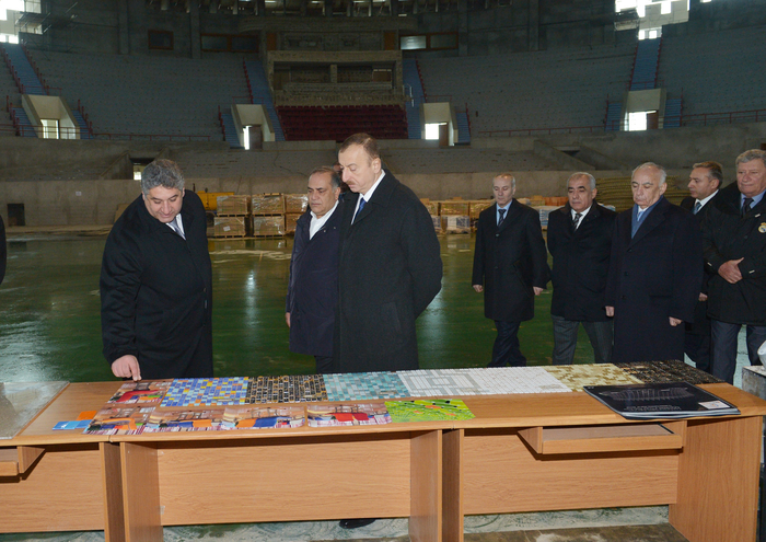 Azerbaijan president views Heydar Aliyev sports and concert complex repair project (PHOTO)