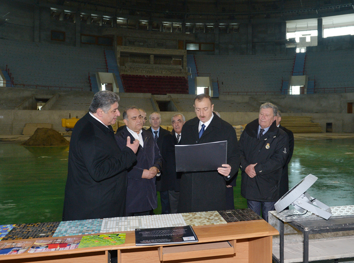 Azerbaijan president views Heydar Aliyev sports and concert complex repair project (PHOTO)