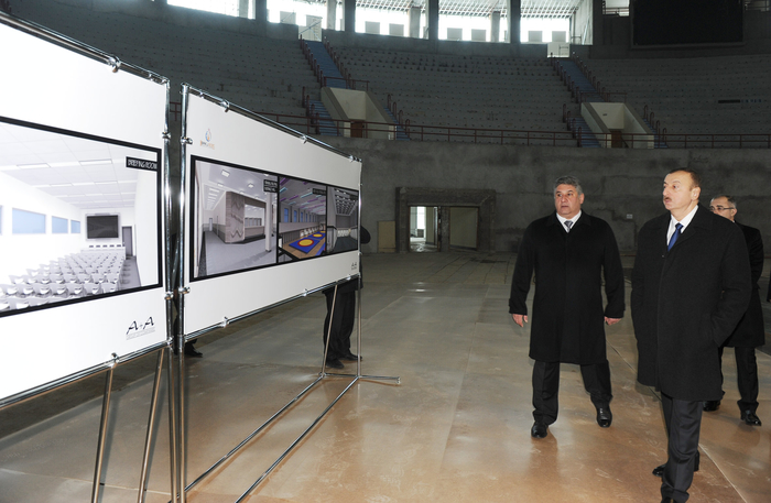 Azerbaijan president views Heydar Aliyev sports and concert complex repair project (PHOTO)