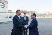 Ilham Aliyev, Francois Hollande, and First Lady Mehriban Aliyeva observe construction of French Lyceum in Baku