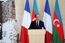 Ilham Aliyev, Francois Hollande, and First Lady Mehriban Aliyeva observe construction of French Lyceum in Baku