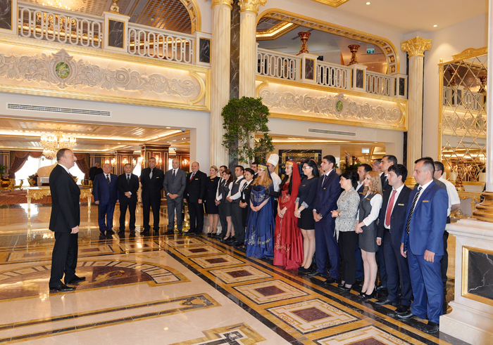 Azerbaijani president attends opening of five-star hotel in Shamakha district (PHOTO)