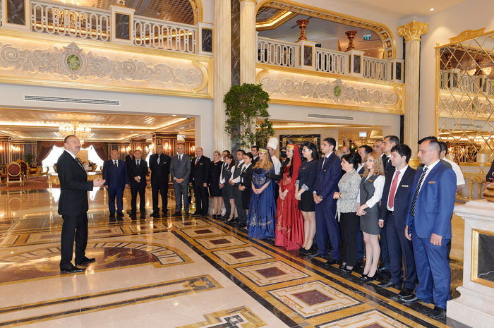 Azerbaijani president attends opening of five-star hotel in Shamakha district (PHOTO)