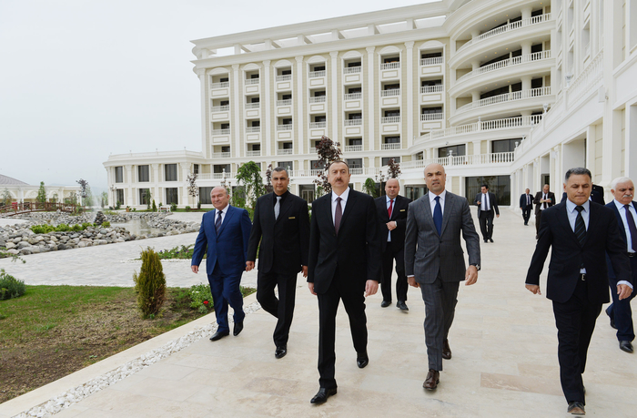 Azerbaijani president attends opening of five-star hotel in Shamakha district (PHOTO)
