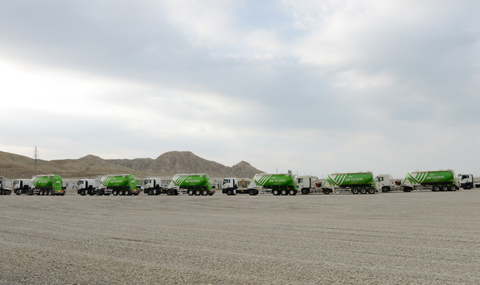Azerbaijani president attends opening of a cement plant in Baku (PHOTO)