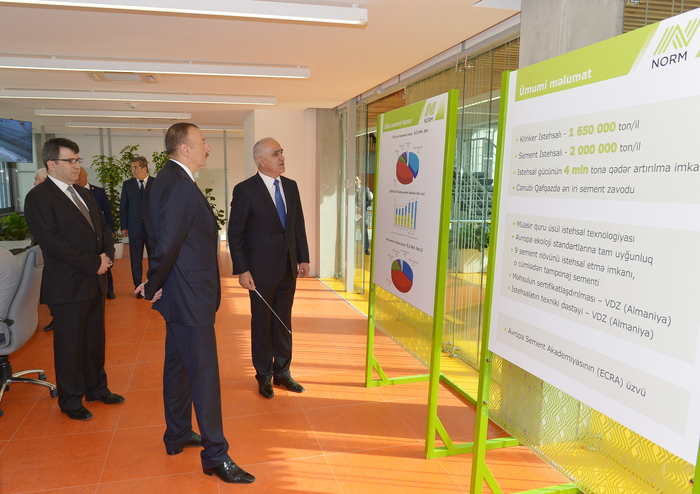 Azerbaijani president attends opening of a cement plant in Baku (PHOTO)
