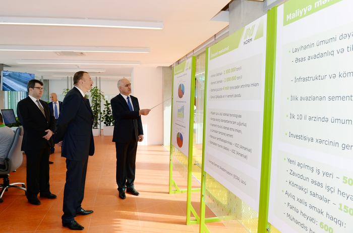 Azerbaijani president attends opening of a cement plant in Baku (PHOTO)