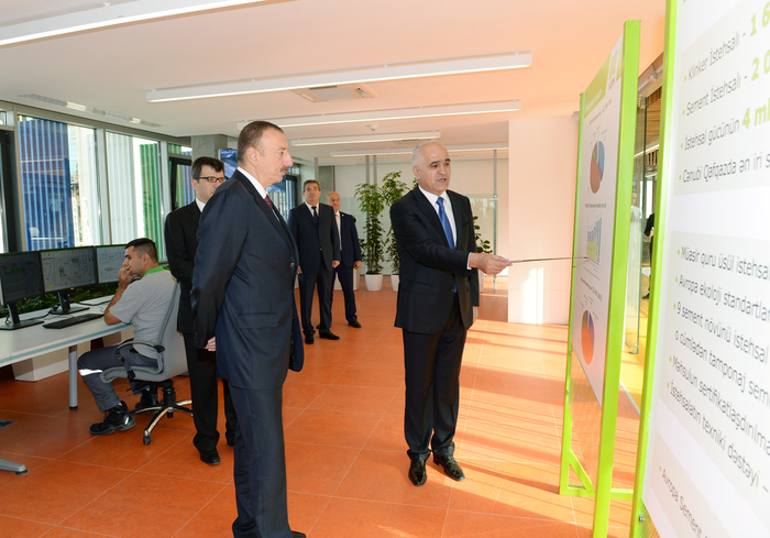 Azerbaijani president attends opening of a cement plant in Baku (PHOTO)