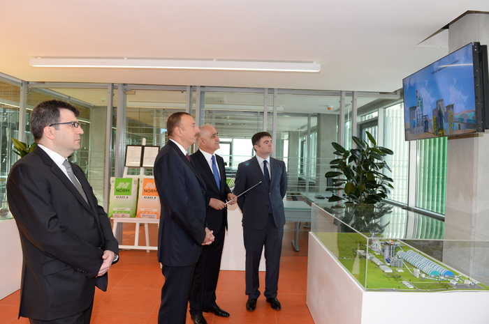 Azerbaijani president attends opening of a cement plant in Baku (PHOTO)