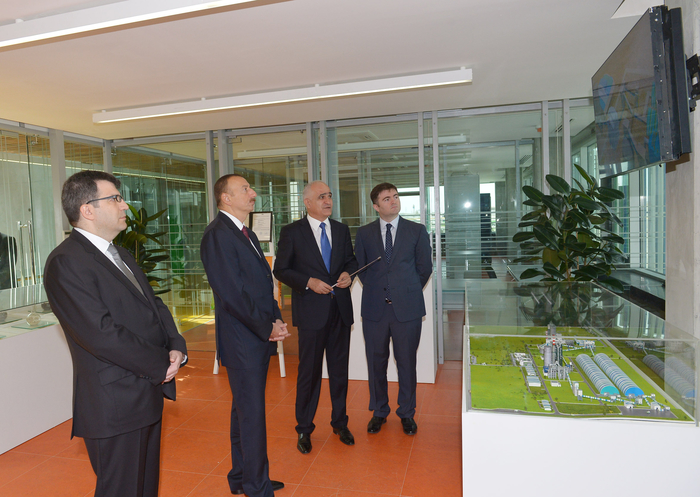 Azerbaijani president attends opening of a cement plant in Baku (PHOTO)