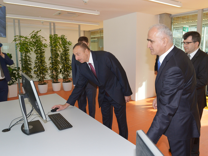 Azerbaijani president attends opening of a cement plant in Baku (PHOTO)