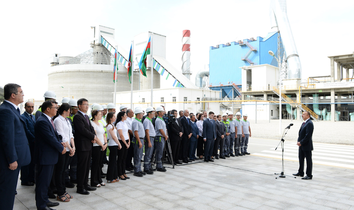 Azerbaijani president attends opening of a cement plant in Baku (PHOTO)