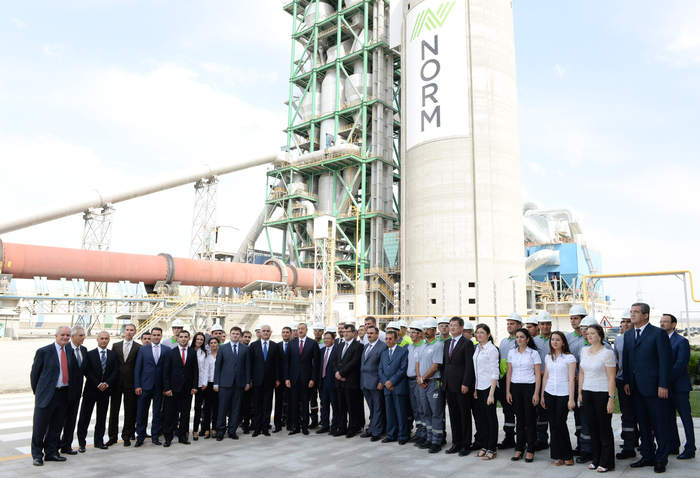 Azerbaijani president attends opening of a cement plant in Baku (PHOTO)