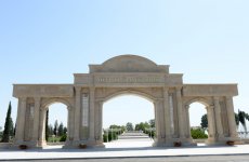 Azerbaijani president reviews progress of construction of Heydar Aliyev park in Barda city