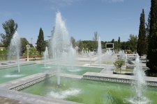 Azerbaijani president reviews progress of construction of Heydar Aliyev park in Barda city