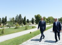 Azerbaijani president reviews progress of construction of Heydar Aliyev park in Barda city