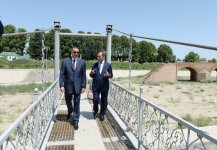 Azerbaijani president reviews progress of construction of Heydar Aliyev park in Barda city