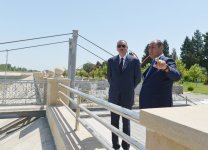 Azerbaijani president reviews progress of construction of Heydar Aliyev park in Barda city