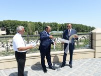 Azerbaijani president reviews progress of construction of Heydar Aliyev park in Barda city