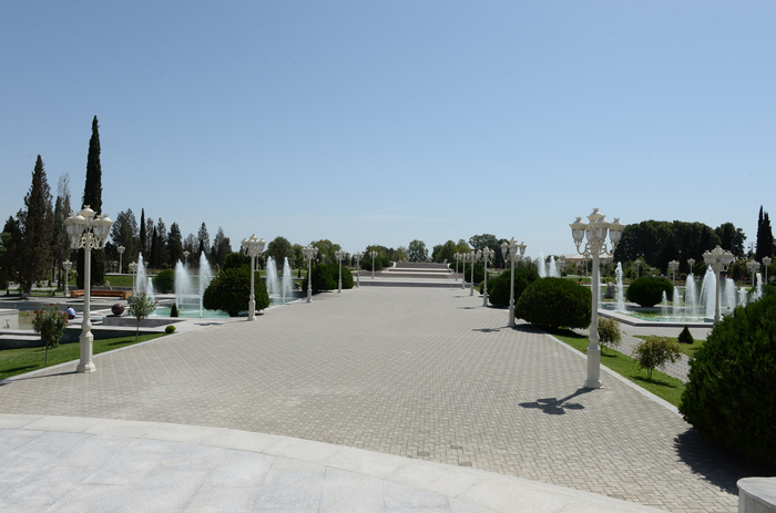 Azerbaijani president reviews progress of construction of Heydar Aliyev park in Barda city