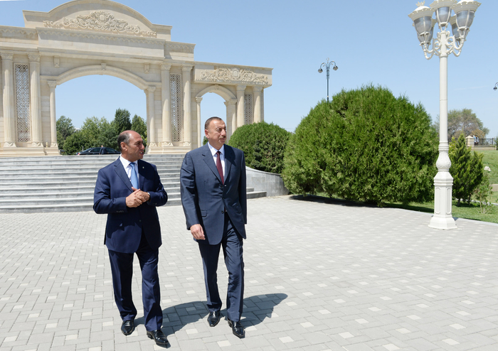 Azerbaijani president reviews progress of construction of Heydar Aliyev park in Barda city