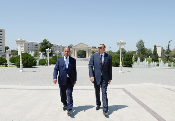 Azerbaijani president reviews progress of construction of Heydar Aliyev park in Barda city