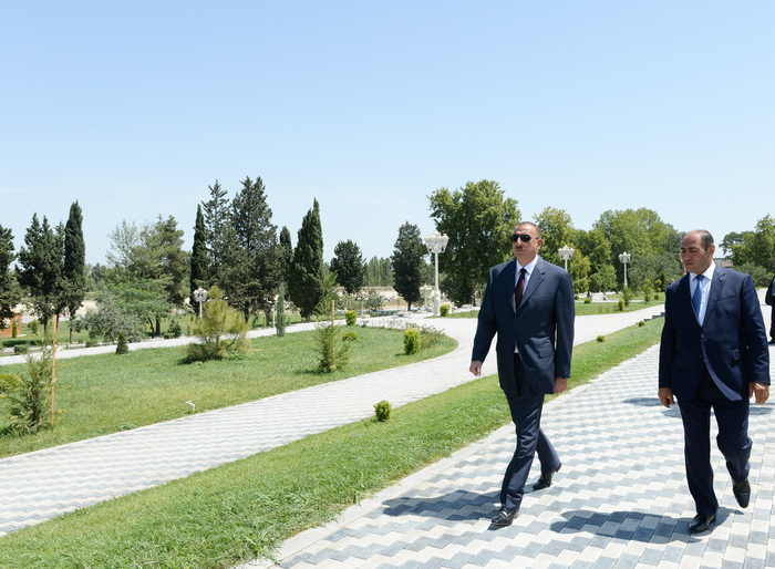 Azerbaijani president reviews progress of construction of Heydar Aliyev park in Barda city
