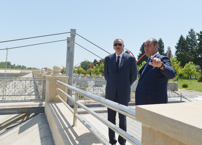 Azerbaijani president reviews progress of construction of Heydar Aliyev park in Barda city