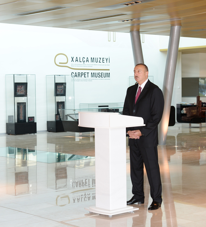 Azerbaijani president and his spouse attend opening of Carpet Museum