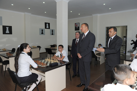 Azerbaijani President attends opening of chess school in Beylagan region