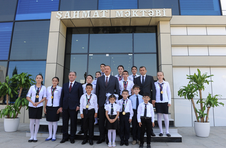 Azerbaijani President attends opening of chess school in Beylagan region