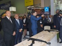 President Ilham Aliyev visits first Azerbaijan international defense industry exhibition
