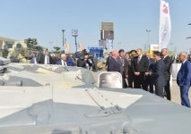 President Ilham Aliyev visits first Azerbaijan international defense industry exhibition