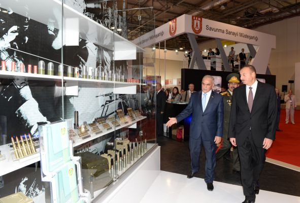 President Ilham Aliyev visits first Azerbaijan international defense industry exhibition