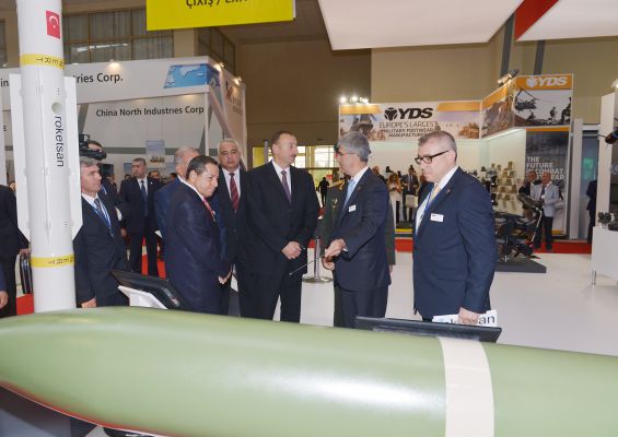 President Ilham Aliyev visits first Azerbaijan international defense industry exhibition