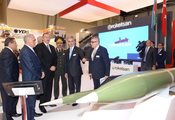 President Ilham Aliyev visits first Azerbaijan international defense industry exhibition