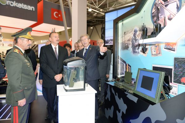 President Ilham Aliyev visits first Azerbaijan international defense industry exhibition