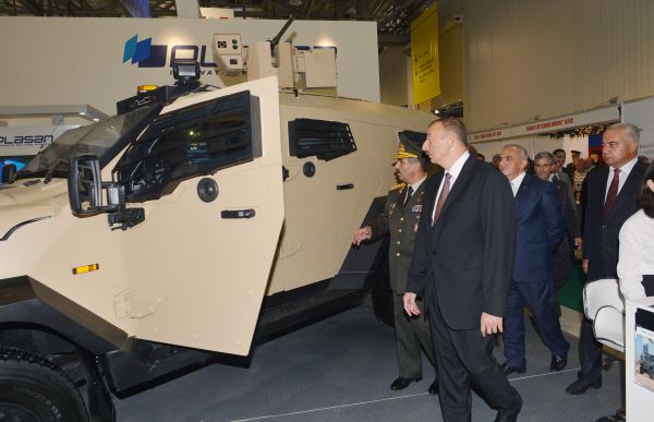 President Ilham Aliyev visits first Azerbaijan international defense industry exhibition