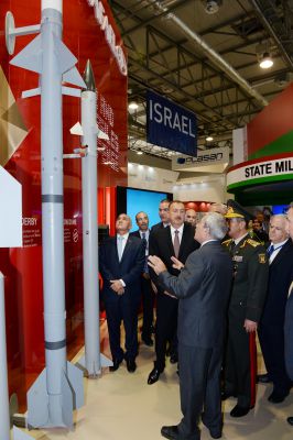 President Ilham Aliyev visits first Azerbaijan international defense industry exhibition