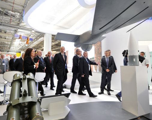 President Ilham Aliyev visits first Azerbaijan international defense industry exhibition