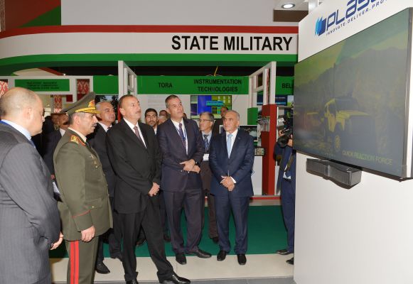 President Ilham Aliyev visits first Azerbaijan international defense industry exhibition