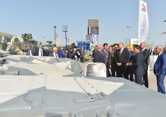 President Ilham Aliyev visits first Azerbaijan international defense industry exhibition