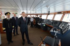 Ilham Aliyev attended a ceremony to inaugurate the fast crew boat after Muslim Magomayev