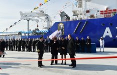 Ilham Aliyev attended a ceremony to inaugurate the fast crew boat after Muslim Magomayev