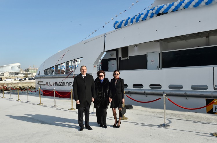 Ilham Aliyev attended a ceremony to inaugurate the fast crew boat after Muslim Magomayev