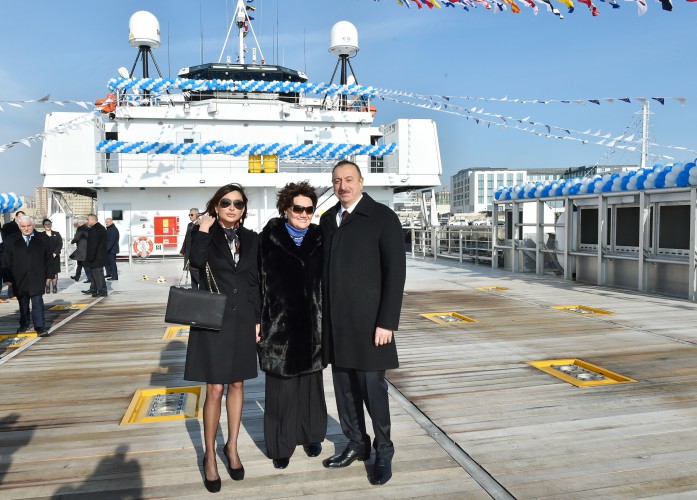 Ilham Aliyev attended a ceremony to inaugurate the fast crew boat after Muslim Magomayev