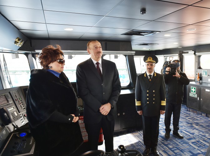 Ilham Aliyev attended a ceremony to inaugurate the fast crew boat after Muslim Magomayev