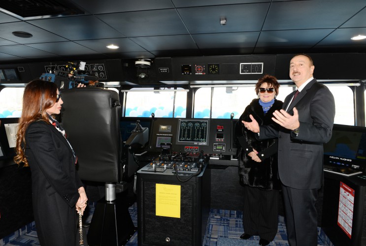 Ilham Aliyev attended a ceremony to inaugurate the fast crew boat after Muslim Magomayev