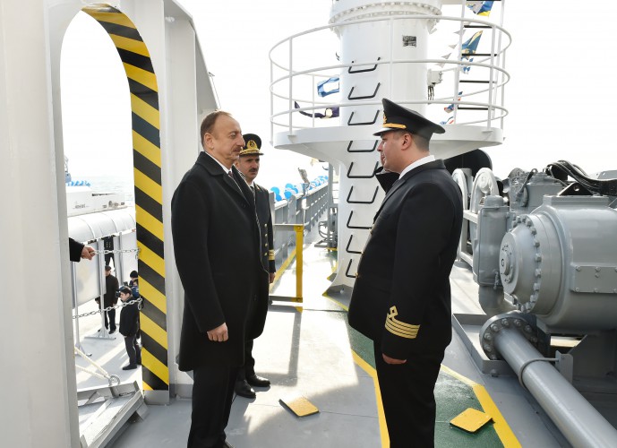 Ilham Aliyev attended a ceremony to inaugurate the fast crew boat after Muslim Magomayev