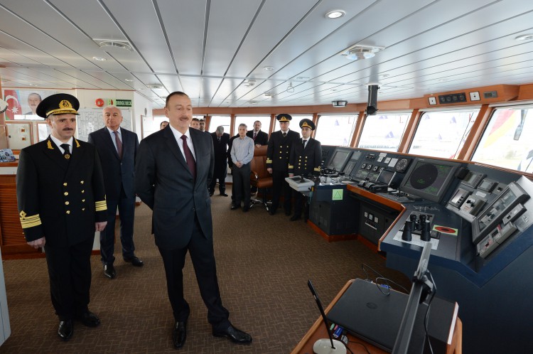 Ilham Aliyev attended a ceremony to inaugurate the fast crew boat after Muslim Magomayev
